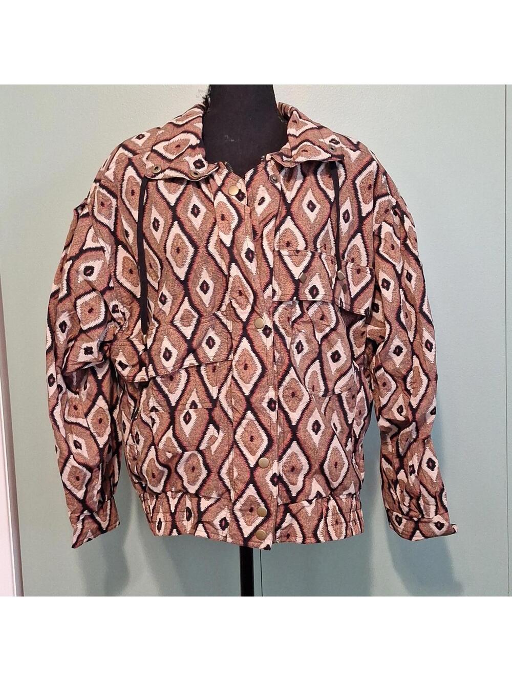 Vintage Lavon Western Boho Printed Bomber Jacket Size Medium